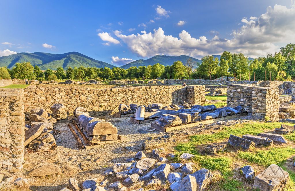 Ruins of fortress Sarmisegetusa Ulpia Traiana, Transylvania, Romania.